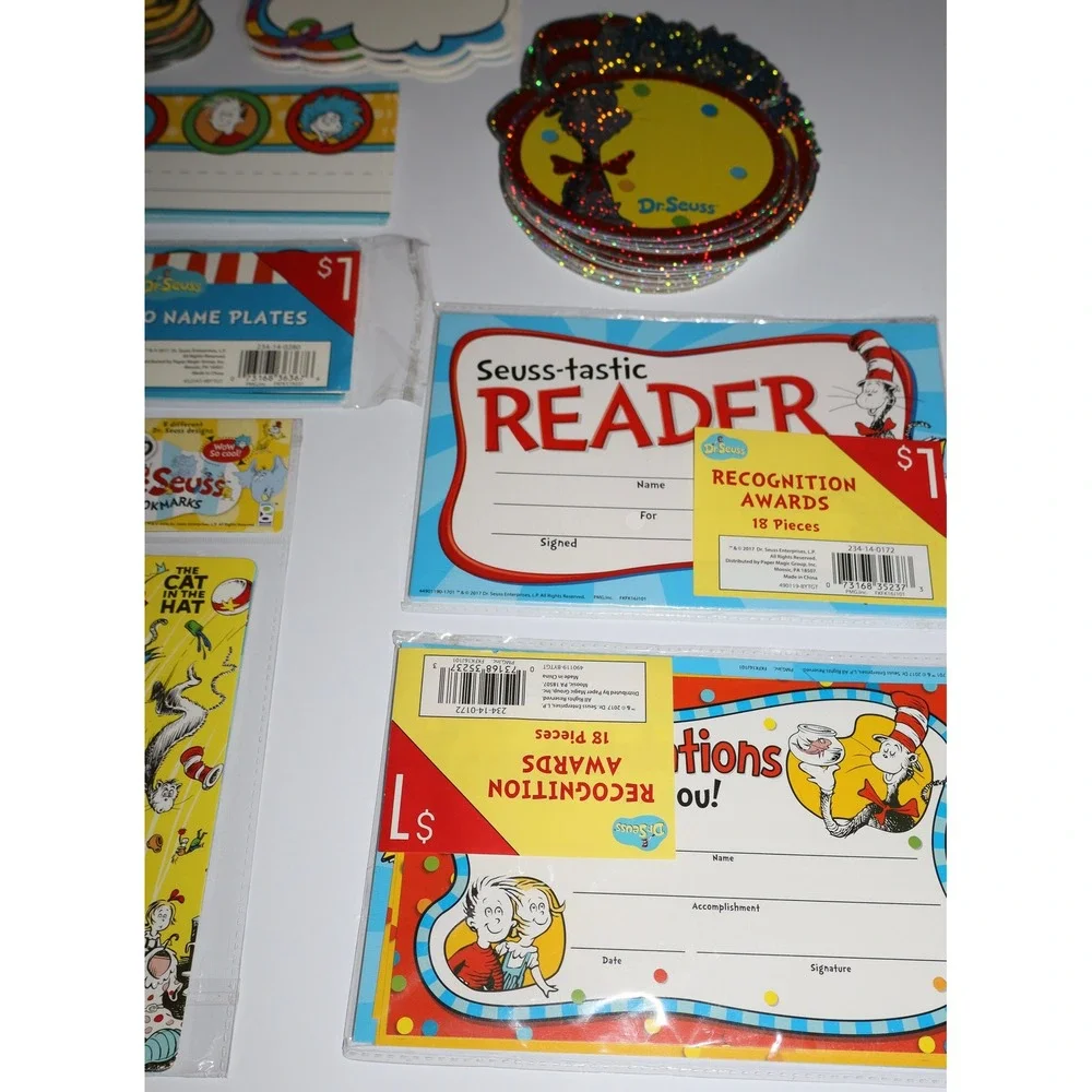 Dr Seuss Teaching Home School Supplies Name Plates Bookmarks Awards Large Lot